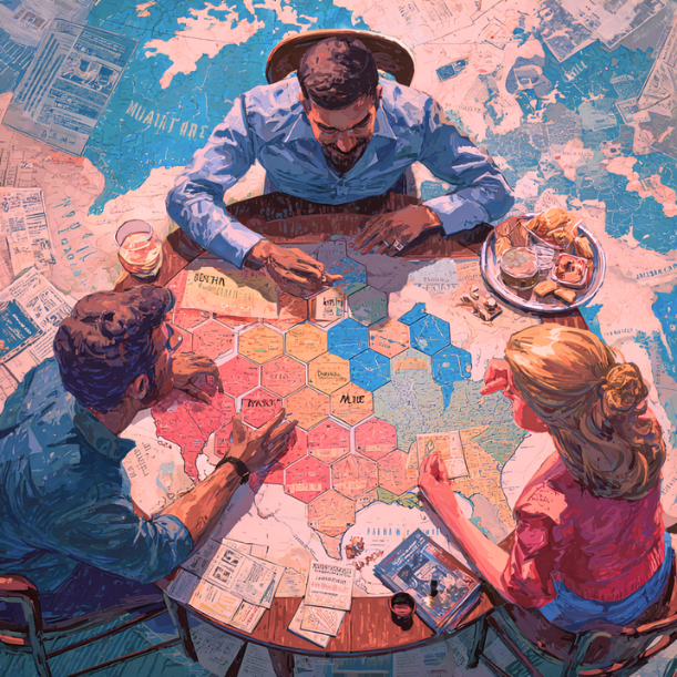 Three players enjoying Win the Presidency board game